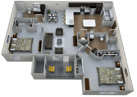 Floor plan for 2 beds, 2 baths, 1071 sqft